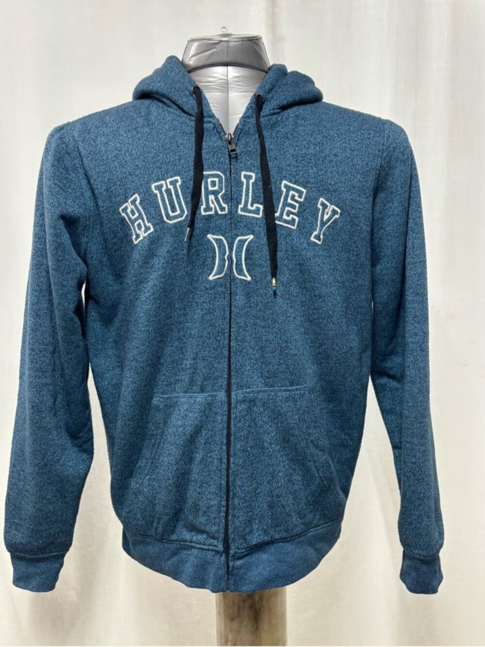 Hurley Men's Full Zip Fleece Hoodie Blue Embroidered Logo Size L comfort 408